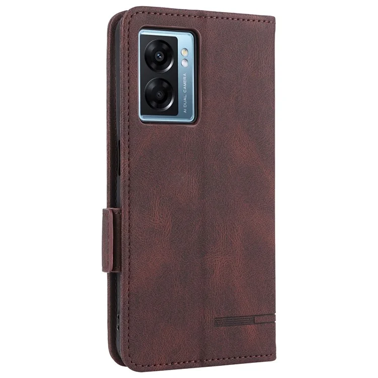 Pour Oppo A57 (2022) 5G / A77 5G / Realme V23 5G Hautware Design PU le Cuir Portefeuille Support de Couverture de Téléphone - Café