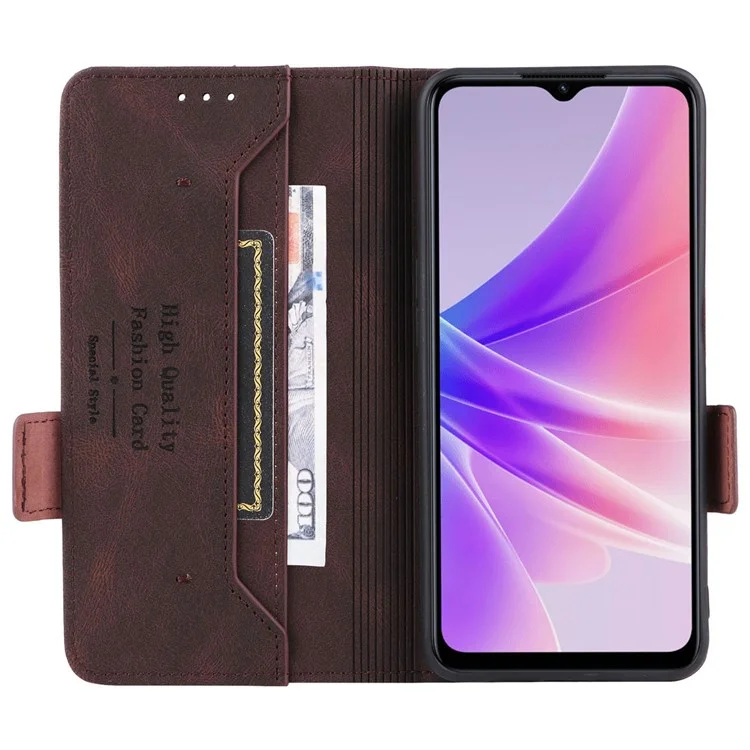 Pour Oppo A57 (2022) 5G / A77 5G / Realme V23 5G Hautware Design PU le Cuir Portefeuille Support de Couverture de Téléphone - Café