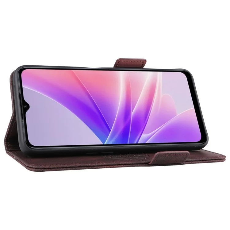 Pour Oppo A57 (2022) 5G / A77 5G / Realme V23 5G Hautware Design PU le Cuir Portefeuille Support de Couverture de Téléphone - Café