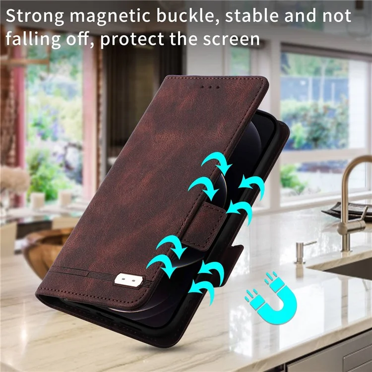 Pour Oppo A57 (2022) 5G / A77 5G / Realme V23 5G Hautware Design PU le Cuir Portefeuille Support de Couverture de Téléphone - Café