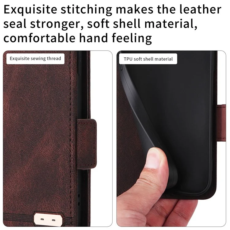 Pour Oppo A57 (2022) 5G / A77 5G / Realme V23 5G Hautware Design PU le Cuir Portefeuille Support de Couverture de Téléphone - Café