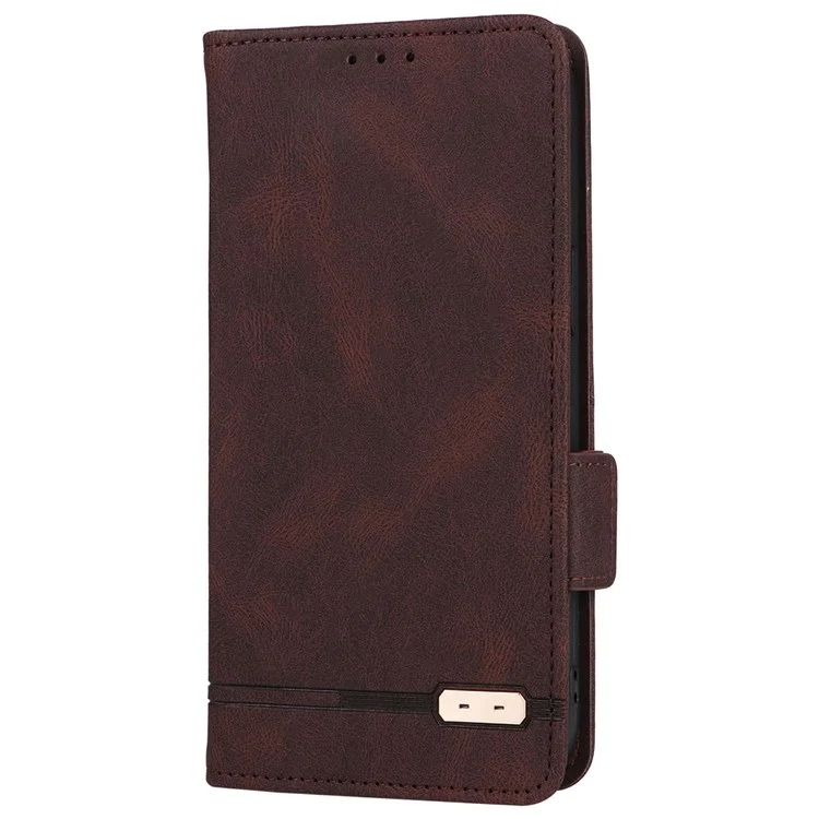 Pour Oppo A57 (2022) 5G / A77 5G / Realme V23 5G Hautware Design PU le Cuir Portefeuille Support de Couverture de Téléphone - Café