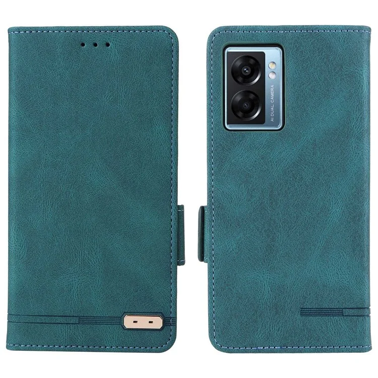Para o Oppo A57 (2022) 5G / A77 5G / Realme V23 5G Design de Hardware PU Carteira de Couro Caso Caso Style Phone Cober - Azul