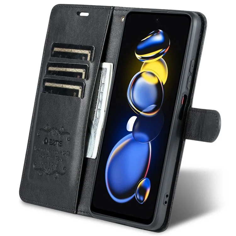 AZNS Flip Portefeuille Case Pour Xiaomi Redmi Note 11T Pro 5G / Note 11T Pro + 5G / Poco X4 GT 5G Apport de Couverture Magnétique PU Magnetin - le Noir