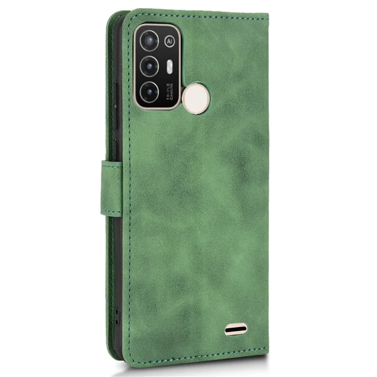 For ZTE Blade A52 Anti-Scratch Skin-Touch Feeling Cell Phone Case Magnetic Clasp PU Leather Wallet Stand - Green