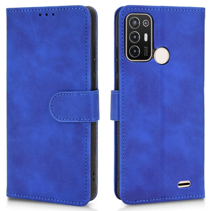 For ZTE Blade A52 Anti-Scratch Skin-Touch Feeling Cell Phone Case Magnetic Clasp PU Leather Wallet Stand - Blue