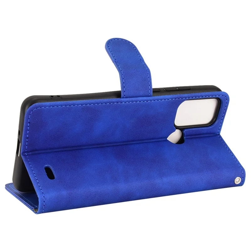 For ZTE Blade A52 Anti-Scratch Skin-Touch Feeling Cell Phone Case Magnetic Clasp PU Leather Wallet Stand - Blue