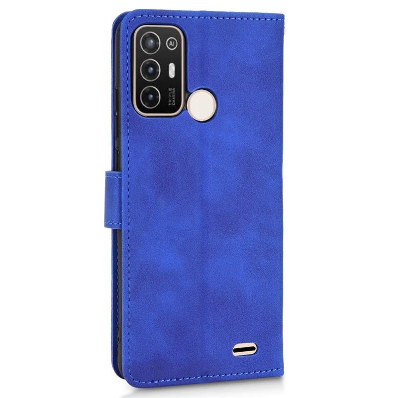 For ZTE Blade A52 Anti-Scratch Skin-Touch Feeling Cell Phone Case Magnetic Clasp PU Leather Wallet Stand - Blue