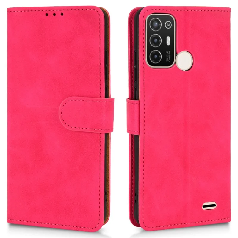 For ZTE Blade A52 Anti-Scratch Skin-Touch Feeling Cell Phone Case Magnetic Clasp PU Leather Wallet Stand - Red