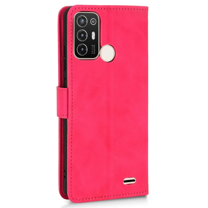 For ZTE Blade A52 Anti-Scratch Skin-Touch Feeling Cell Phone Case Magnetic Clasp PU Leather Wallet Stand - Red