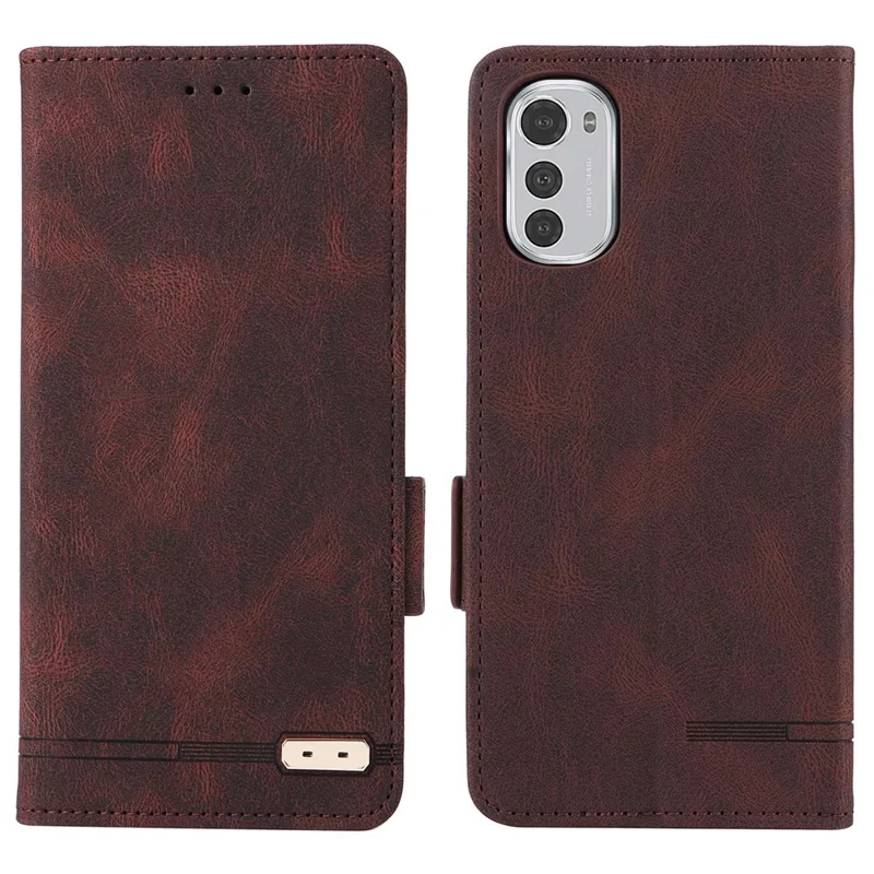 Til Motorola Moto E32 4G Hardware Design PU Læder Anti-fald Beskyttelseswallet Stående Cover Bogstil Telefonbeskyttelse - Kaffe