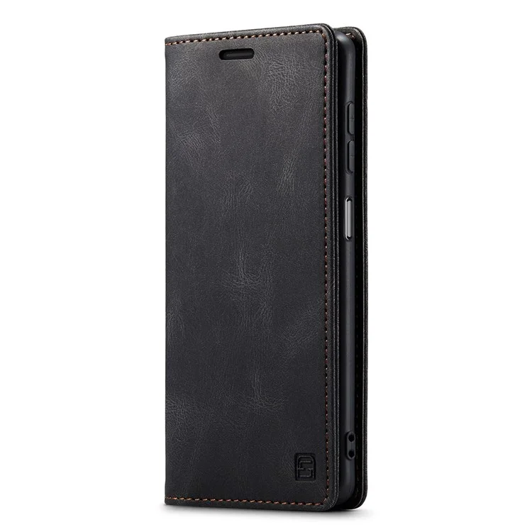 AUTSPACE A01 Series For Samsung Galaxy M33 5G (Global Version) Mobile Phone Case Bag Matte PU Leather+TPU RFID Blocking Magnetic Closure Retro Phone Cover Stand Wallet - Black