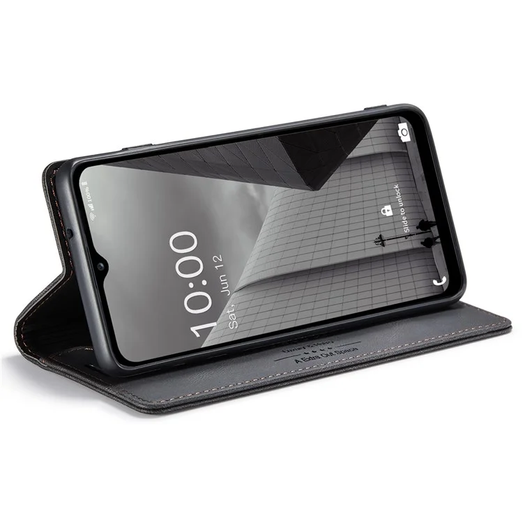 AUTSPACE A01 Series For Samsung Galaxy M33 5G (Global Version) Mobile Phone Case Bag Matte PU Leather+TPU RFID Blocking Magnetic Closure Retro Phone Cover Stand Wallet - Black