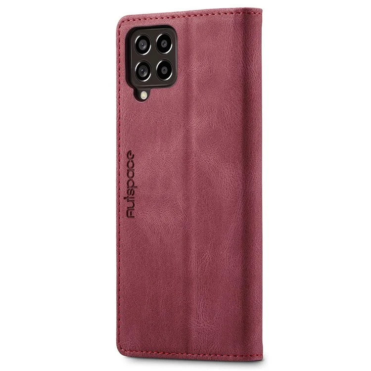 AUTSPACE A01 Serie für Samsung Galaxy M33 5G (globale Version) Handyhülle Tasche Matte PU-Leder + TPU RFID-Blocking Magnetverschluss Retro-Telefonhülle Standfunktion Brieftasche - Rot