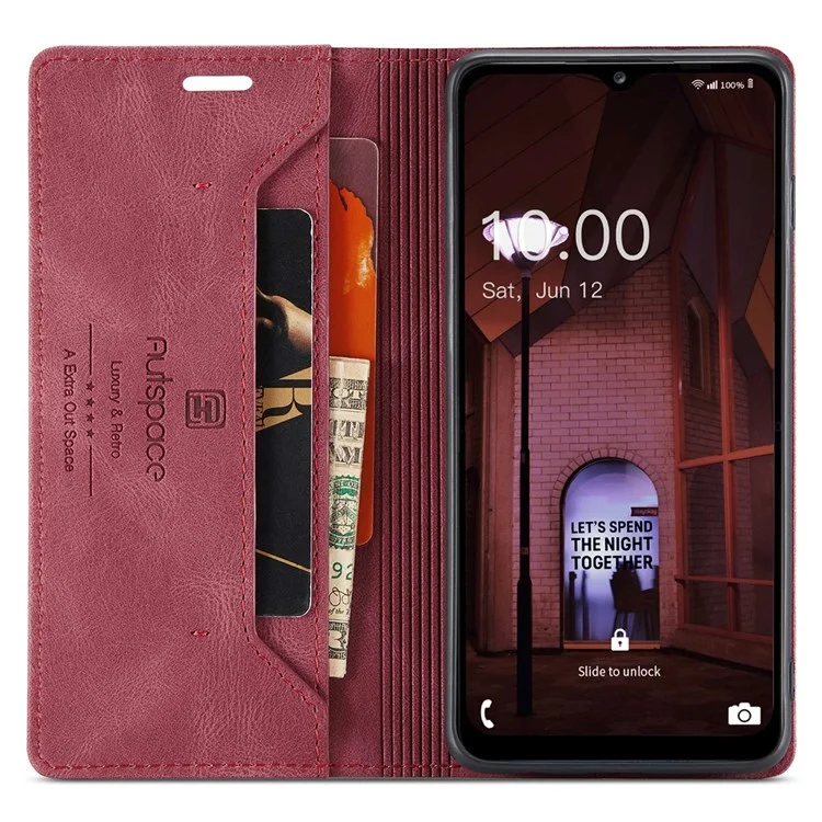 AUTSPACE A01 Serie für Samsung Galaxy M33 5G (globale Version) Handyhülle Tasche Matte PU-Leder + TPU RFID-Blocking Magnetverschluss Retro-Telefonhülle Standfunktion Brieftasche - Rot