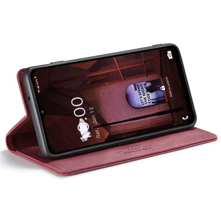 AUTSPACE A01 Serie für Samsung Galaxy M33 5G (globale Version) Handyhülle Tasche Matte PU-Leder + TPU RFID-Blocking Magnetverschluss Retro-Telefonhülle Standfunktion Brieftasche - Rot