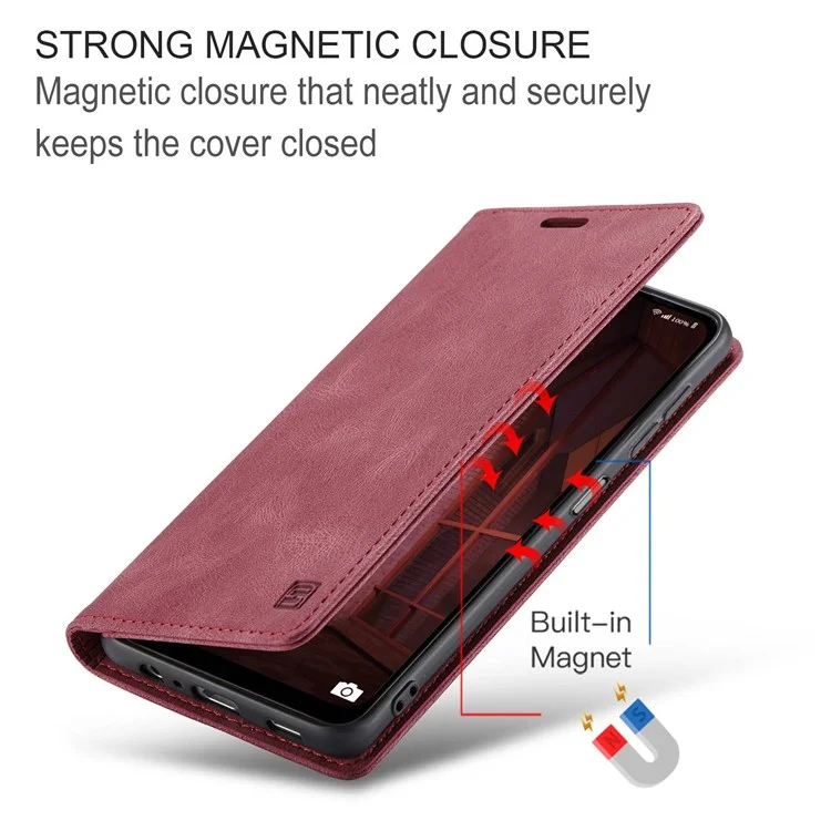 AUTSPACE A01 Serie für Samsung Galaxy M33 5G (globale Version) Handyhülle Tasche Matte PU-Leder + TPU RFID-Blocking Magnetverschluss Retro-Telefonhülle Standfunktion Brieftasche - Rot