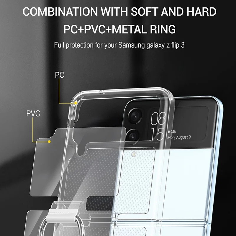 For Samsung Galaxy Z Flip4 5G Transparent PC+PVC Phone Case Ring Holder Kickstand Design Matte Anti-scratch Cover