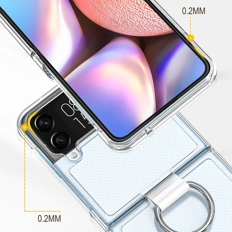For Samsung Galaxy Z Flip4 5G Transparent PC+PVC Phone Case Ring Holder Kickstand Design Matte Anti-scratch Cover