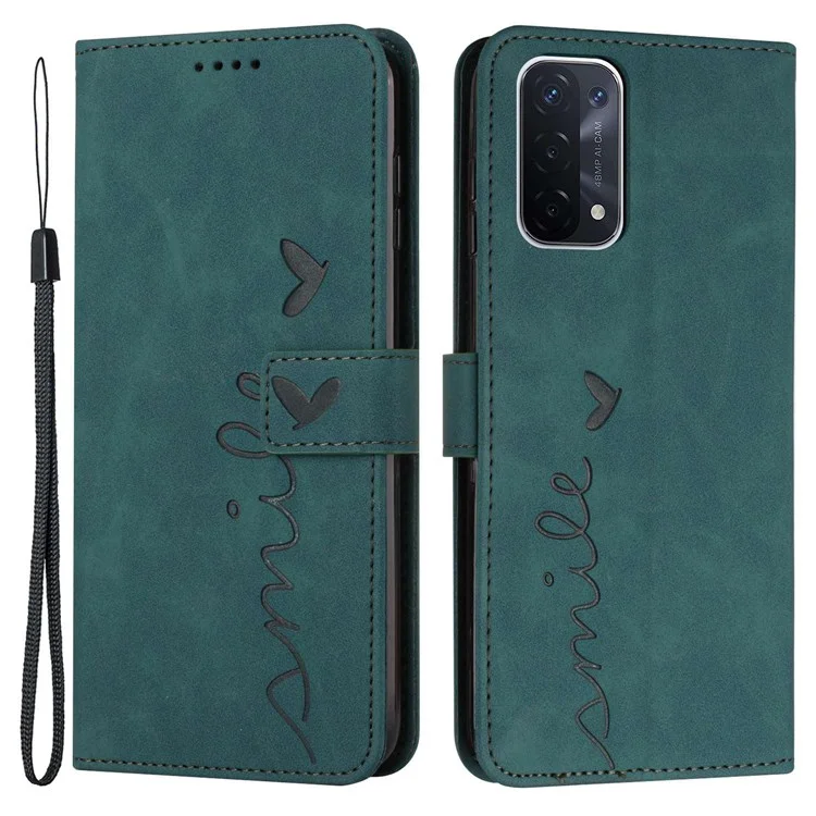 Per Oppo A74 5G/A93 5G/A54 5G Custodia a portafoglio con motivo a cuore impresso Sensazione al tatto in pelle, Funzione di supporto, Copertura a libro con cinturino - Verde