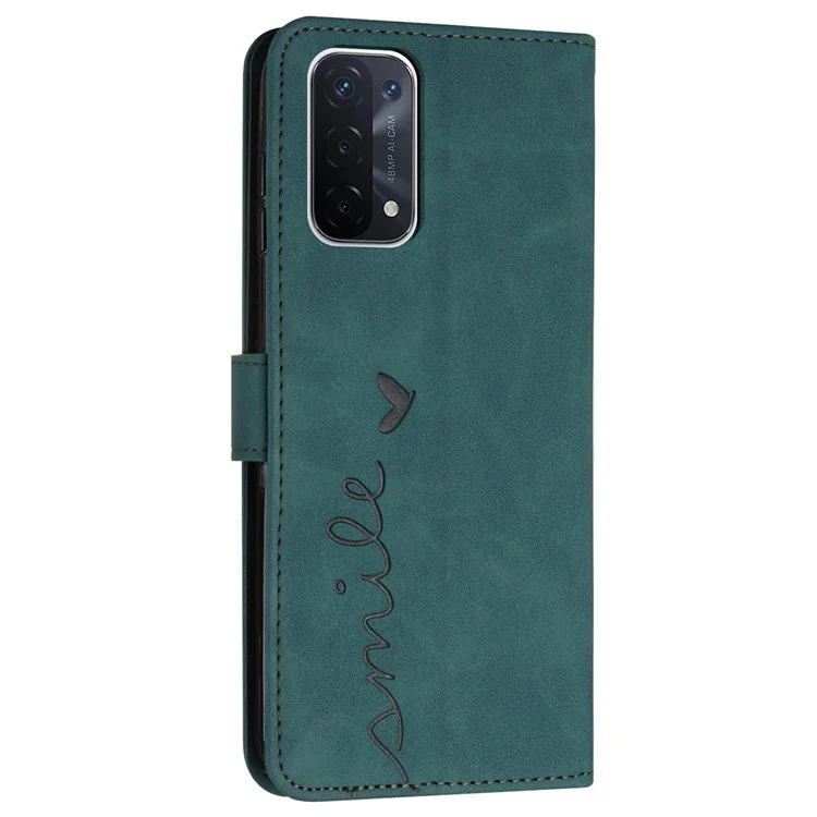 Per Oppo A74 5G/A93 5G/A54 5G Custodia a portafoglio con motivo a cuore impresso Sensazione al tatto in pelle, Funzione di supporto, Copertura a libro con cinturino - Verde