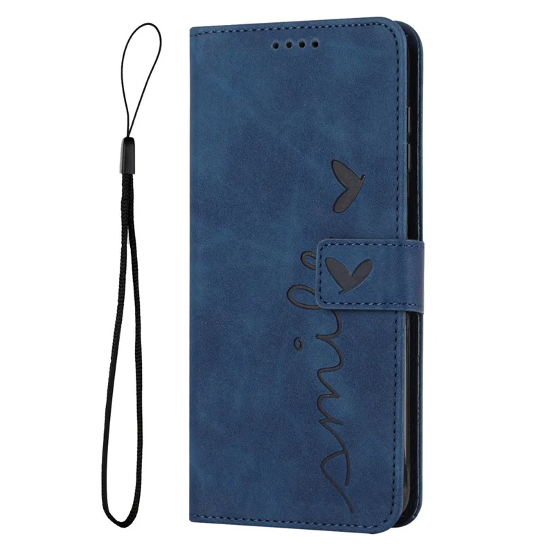 For Oppo A74 5G/A93 5G/A54 5G Imprinted Heart Shape Wallet Case Skin-touch Feeling Leather Stand Feature Flip Cover with Strap - Sapphire