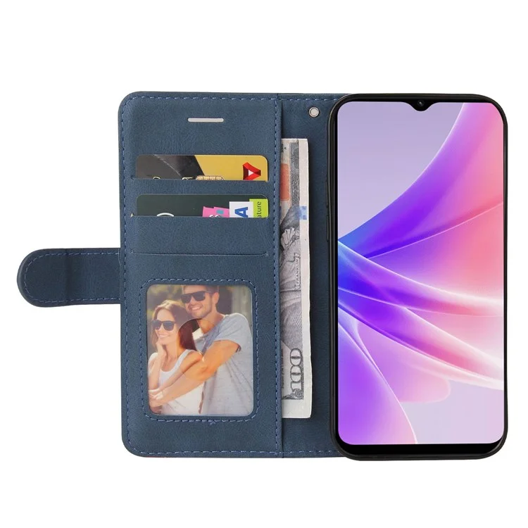 KT Leath Series-1 Pour Oppo A57 (2022) 5G / A77 5G / Realme V23 5G 5G Dual Color Splice PU Cuir Stand Portefeuille Téléphone Folio Flip Cover - Bleu