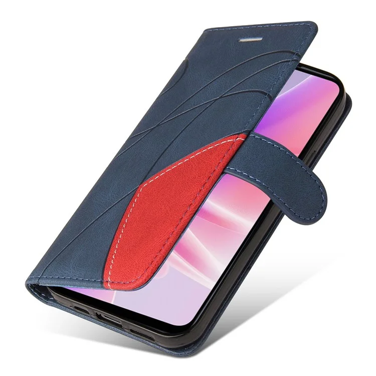 KT Leath Series-1 Pour Oppo A57 (2022) 5G / A77 5G / Realme V23 5G 5G Dual Color Splice PU Cuir Stand Portefeuille Téléphone Folio Flip Cover - Bleu