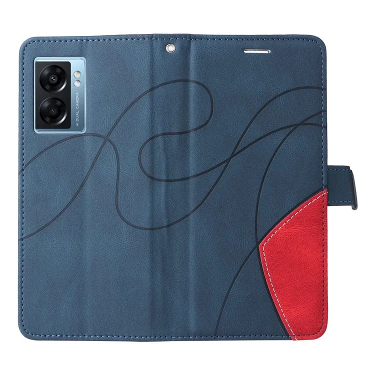 KT Leath Series-1 Pour Oppo A57 (2022) 5G / A77 5G / Realme V23 5G 5G Dual Color Splice PU Cuir Stand Portefeuille Téléphone Folio Flip Cover - Bleu