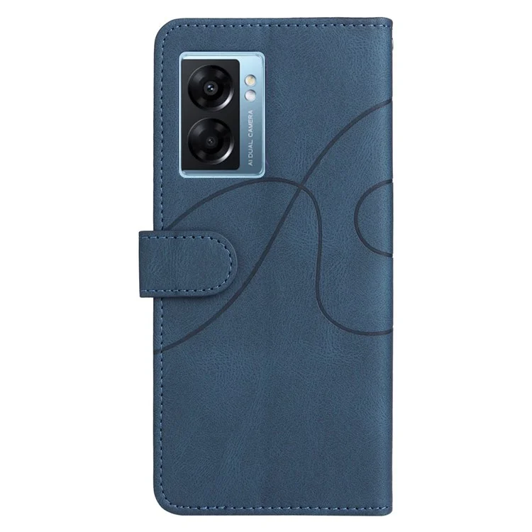 KT Leath Series-1 Pour Oppo A57 (2022) 5G / A77 5G / Realme V23 5G 5G Dual Color Splice PU Cuir Stand Portefeuille Téléphone Folio Flip Cover - Bleu