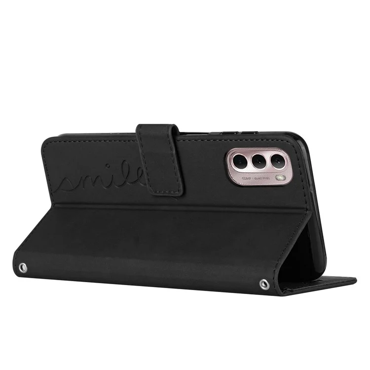 For Motorola Moto G Stylus 5G (2022) Heart Shape Imprinted Wallet Flip Cover Skin-touch Feeling PU Leather Stand Magnetic Protective Case with Strap - Black