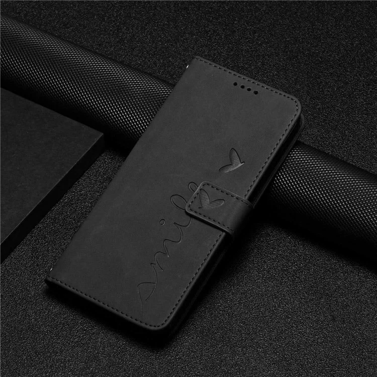 For Motorola Moto G Stylus 5G (2022) Heart Shape Imprinted Wallet Flip Cover Skin-touch Feeling PU Leather Stand Magnetic Protective Case with Strap - Black