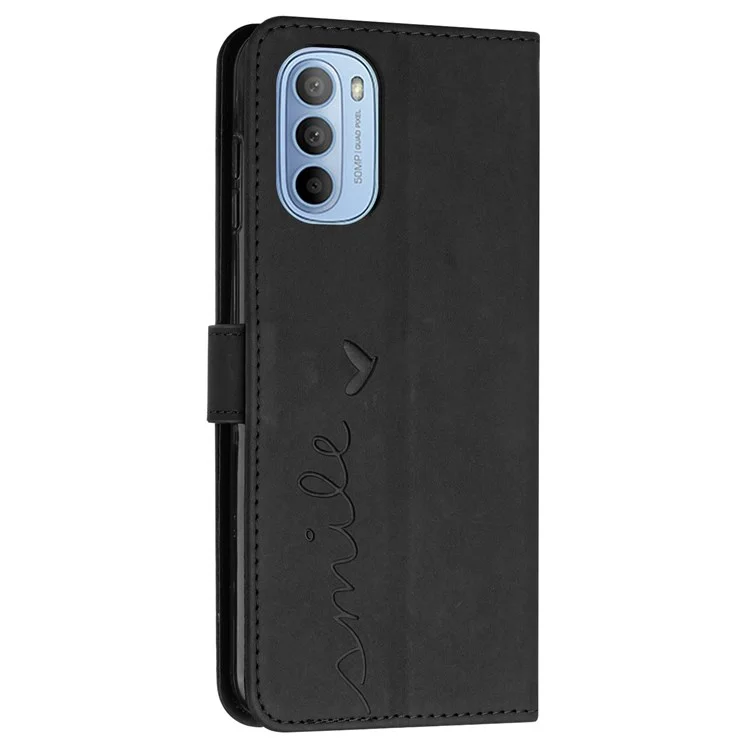 Para Motorola Moto G31 4G/G41 4G Caixa de Telefone Flip Phone Shape Heart Formulada Skin Touch Feeling PU Stand Folio Capa Com Cinta - Preto
