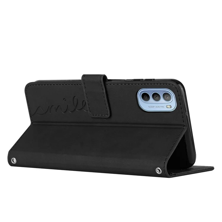 Para Motorola Moto G31 4G/G41 4G Caixa de Telefone Flip Phone Shape Heart Formulada Skin Touch Feeling PU Stand Folio Capa Com Cinta - Preto