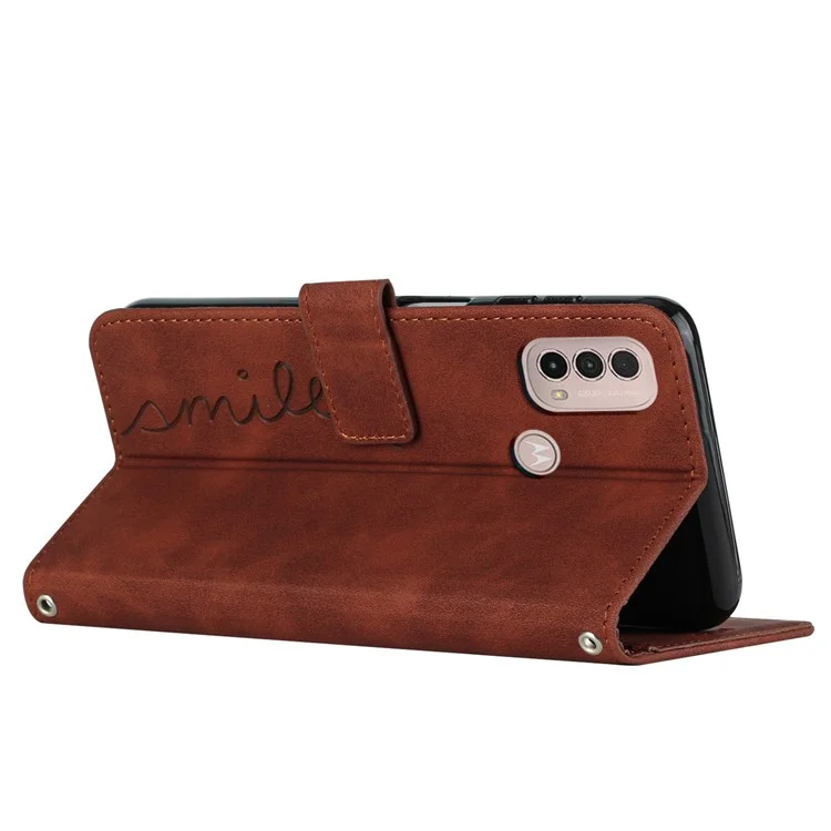 Для Motorola Moto E20/E30/E40 Skin-touch Shape Shape Chiefite Chote Phone Case с Подставкой Для Кошелька - Коричневый