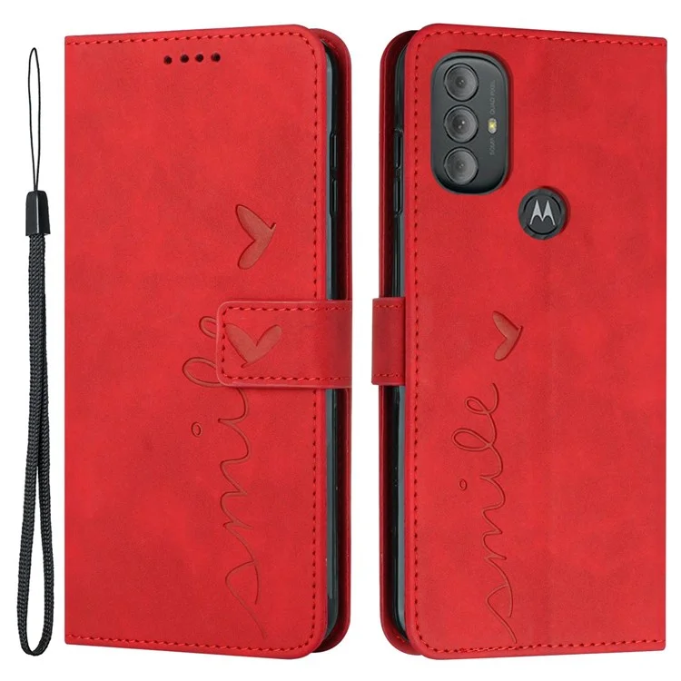 Para Motorola Moto G Power (2022) Anti-drop Shape Shape Phone Caso de Telefone PU Couro de Couro Sentir Estilo de Carteira Com Suporte - Vermelho