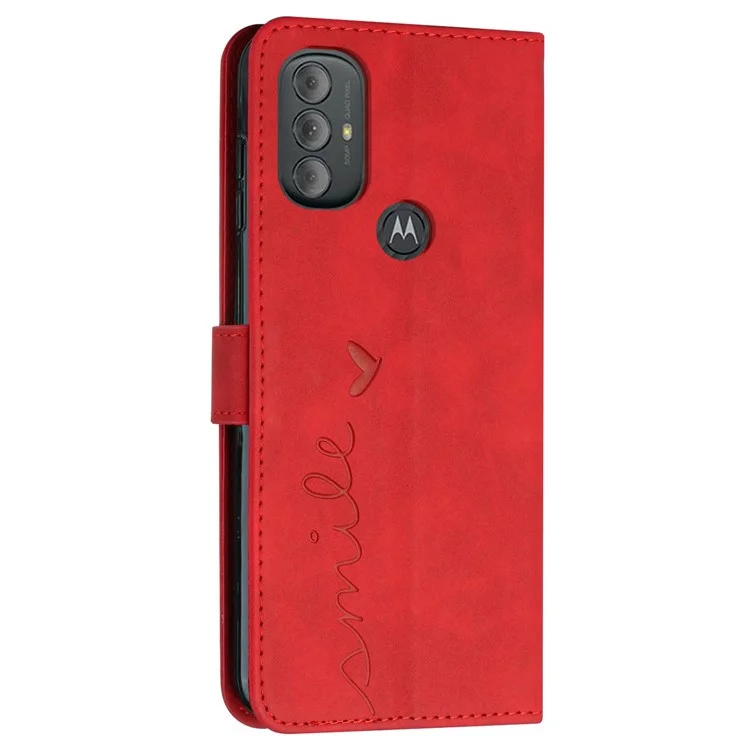 Para Motorola Moto G Power (2022) Anti-drop Shape Shape Phone Caso de Telefone PU Couro de Couro Sentir Estilo de Carteira Com Suporte - Vermelho