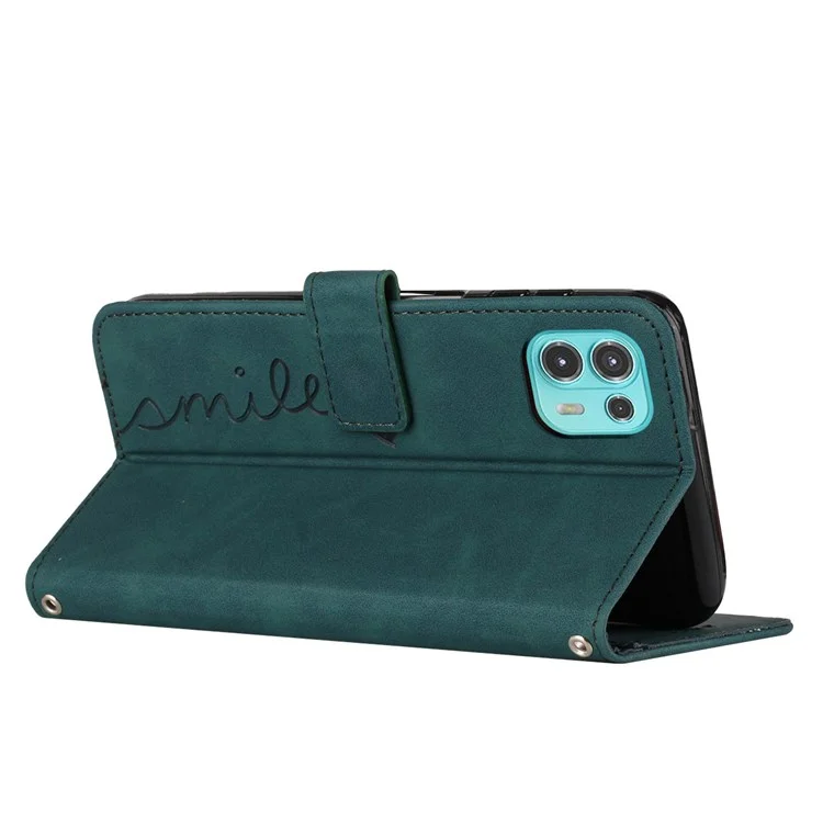 Para Motorola Edge 20 Lite/Edge 20 Fusion Stand Willet Forma de Cuero Teléfono Forma de Corazón de la Piel Cubierta Protectora Impresa - Verde