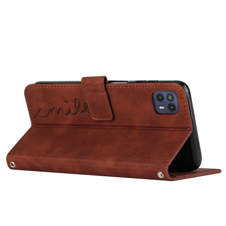 For Motorola Moto G50 5G PU Leather Skin-touch Stand Phone Case Imprinting Heart Shape Flip Folio Wallet Cover - Brown