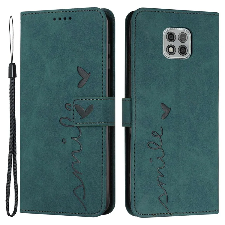 For Motorola Moto G Power (2021) Heart Shape Imprinted Wallet Case Skin-touch PU Leather Viewing Stand Phone Shell - Green