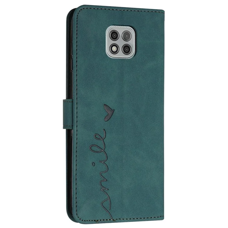 For Motorola Moto G Power (2021) Heart Shape Imprinted Wallet Case Skin-touch PU Leather Viewing Stand Phone Shell - Green