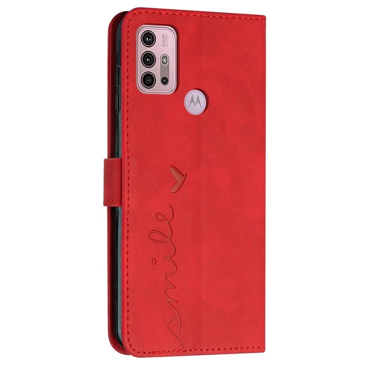 Para Motorola Moto G30/G10/G10 Forma de Corazón de Potencia Imprimida Touch Touch Phone Soport Willet pu Leather + TPU Case - Rojo