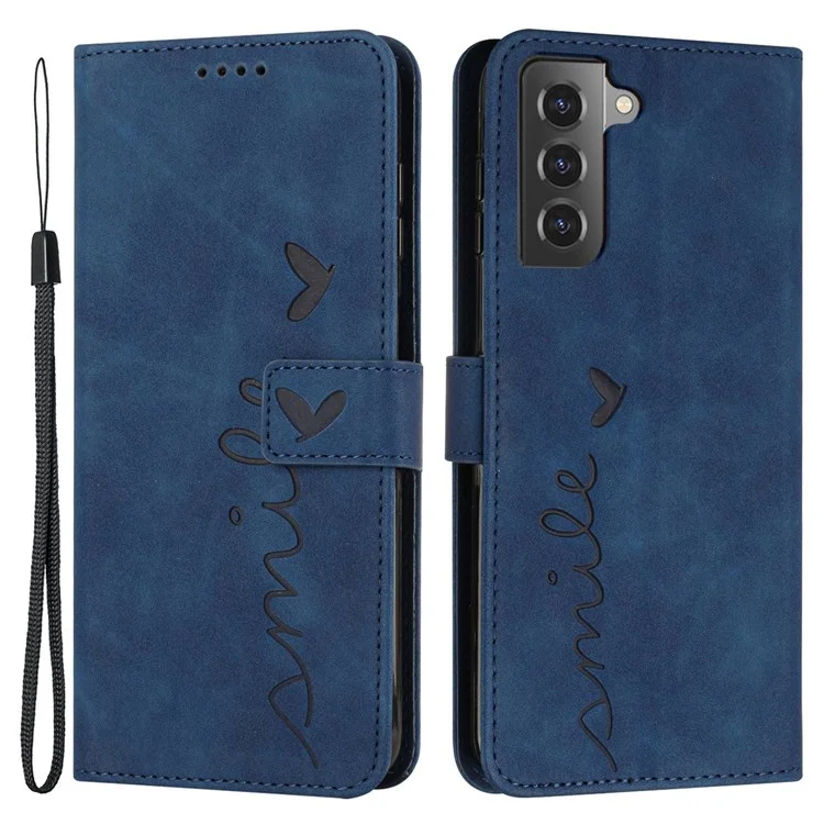 Para Samsung Galaxy S21 FE 5G Coração Forma Imprinted Anti-scratch Phone Stand Case Skin-touch PU Leather Wallet Cover - Safira