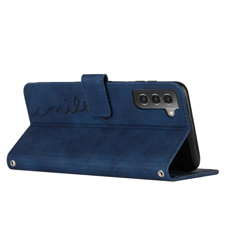 Para Samsung Galaxy S21 FE 5G Coração Forma Imprinted Anti-scratch Phone Stand Case Skin-touch PU Leather Wallet Cover - Safira