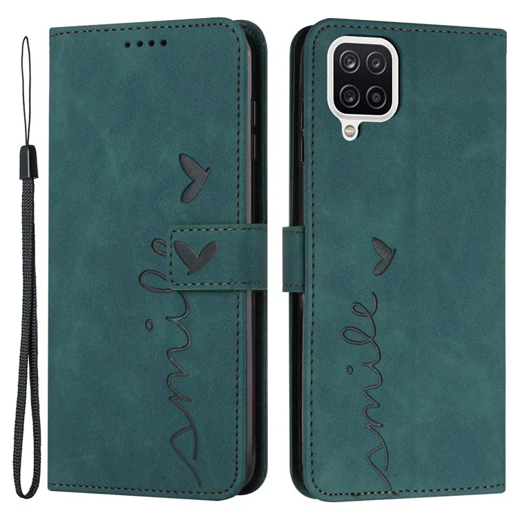 Para Samsung Galaxy A22 4G (versión de la Ue)/m22/f22/m32 (versión de la India)/m32 (versión Global) 4G Skin-touch Feeling Shape Forma Imprimida Teléfono PU Cuero de Cuero Capas Con Correa - Verde