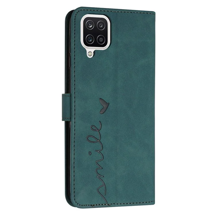 Para Samsung Galaxy A22 4G (versión de la Ue)/m22/f22/m32 (versión de la India)/m32 (versión Global) 4G Skin-touch Feeling Shape Forma Imprimida Teléfono PU Cuero de Cuero Capas Con Correa - Verde