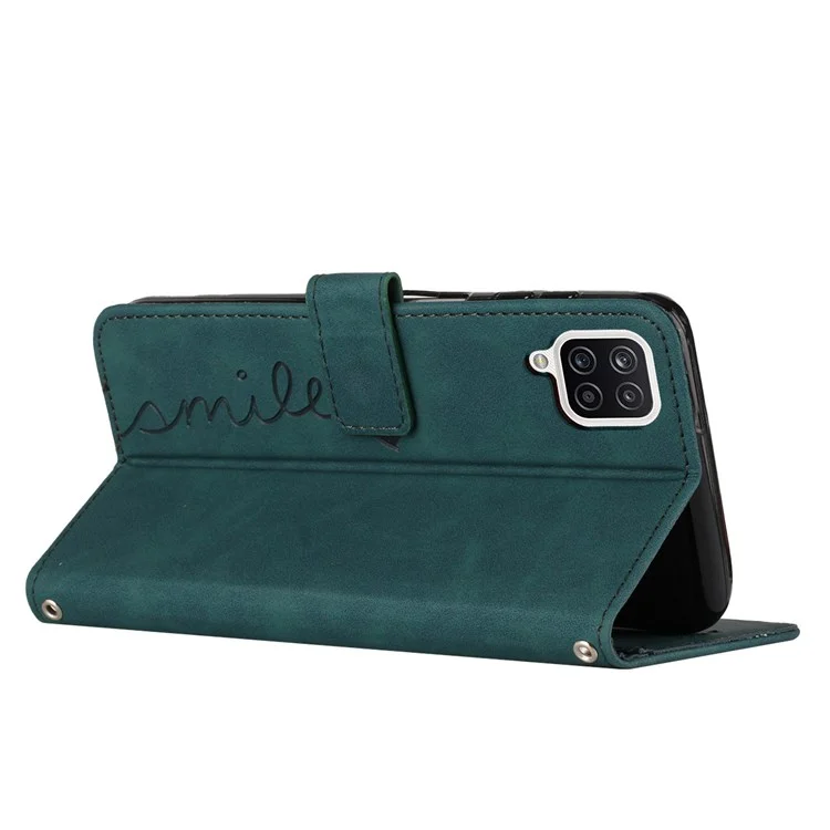 Para Samsung Galaxy A22 4G (versión de la Ue)/m22/f22/m32 (versión de la India)/m32 (versión Global) 4G Skin-touch Feeling Shape Forma Imprimida Teléfono PU Cuero de Cuero Capas Con Correa - Verde