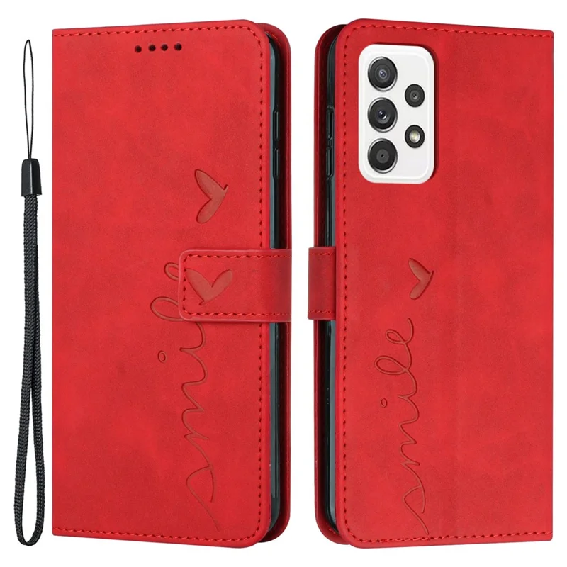 Pour Samsung Galaxy A32 4G (version Européenne) Coeur Forme de Coeur Imprimé Pour Téléphone à Tampon Couvernement Courture de Tempre du Cuir - Rouge