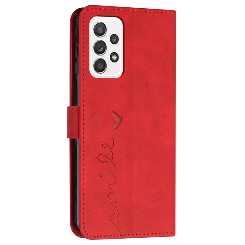 Pour Samsung Galaxy A32 4G (version Européenne) Coeur Forme de Coeur Imprimé Pour Téléphone à Tampon Couvernement Courture de Tempre du Cuir - Rouge