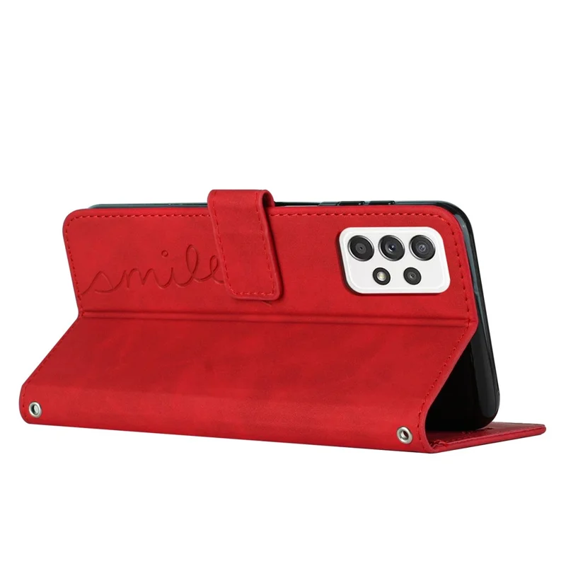 Pour Samsung Galaxy A32 4G (version Européenne) Coeur Forme de Coeur Imprimé Pour Téléphone à Tampon Couvernement Courture de Tempre du Cuir - Rouge